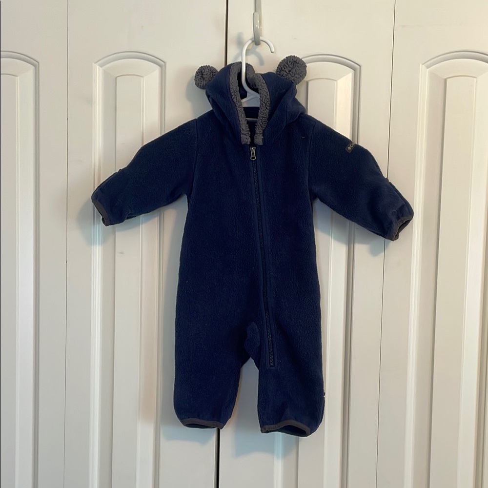 Columbia Blue Plush Footie One Piece with High Collar